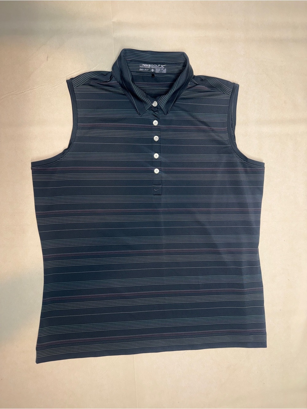 Nike Women's Navy Striped Sleeveless Polo Tank